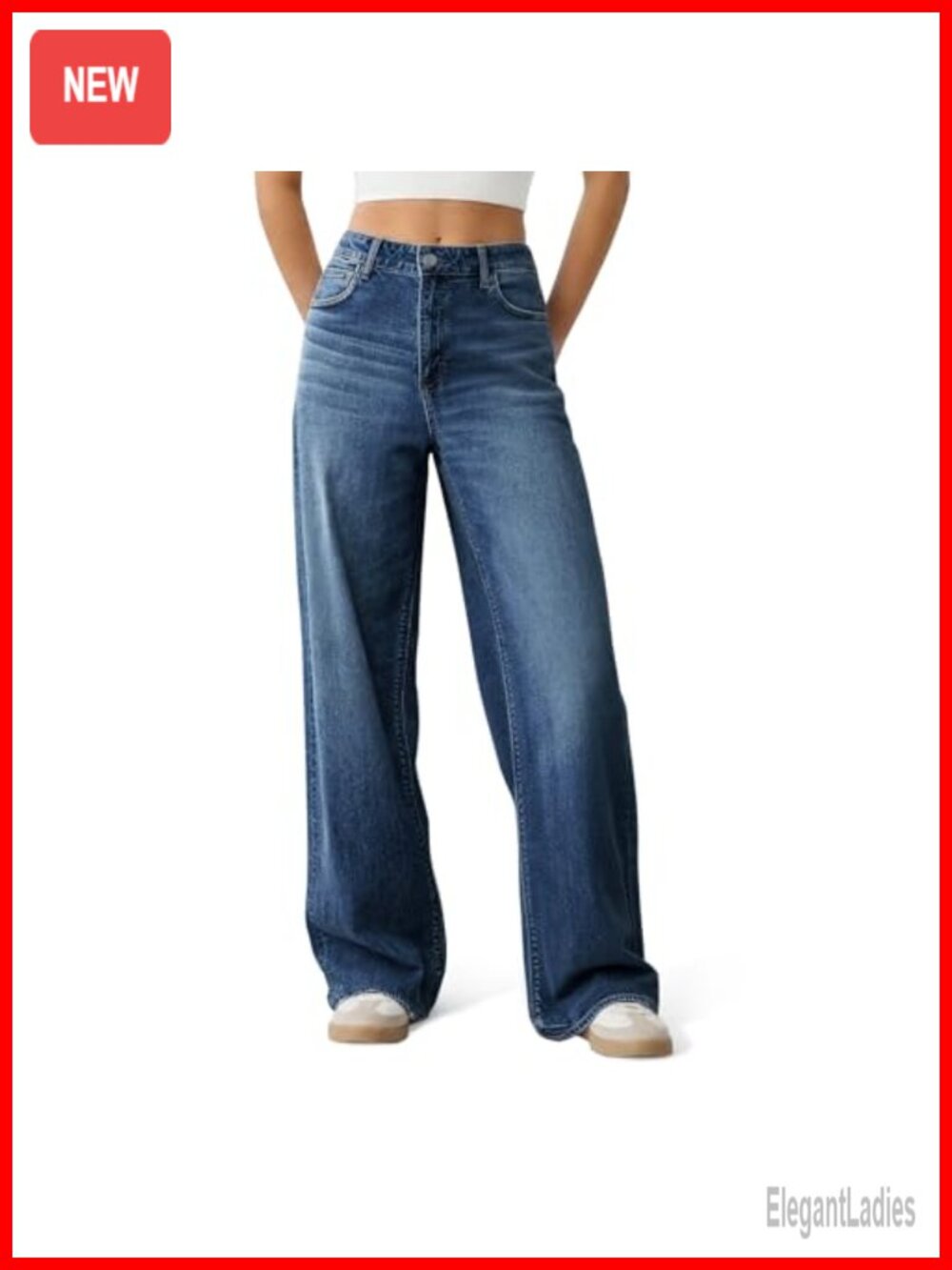 Wide Leg Baggy High Waisted Jeans Denim Pants YKK Zipper Stretchable